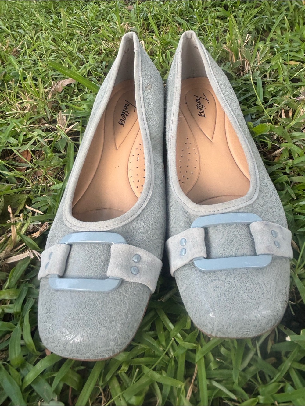 Trotters Sage Green Buckle Flats Blue Suede Ballet Women Size 11